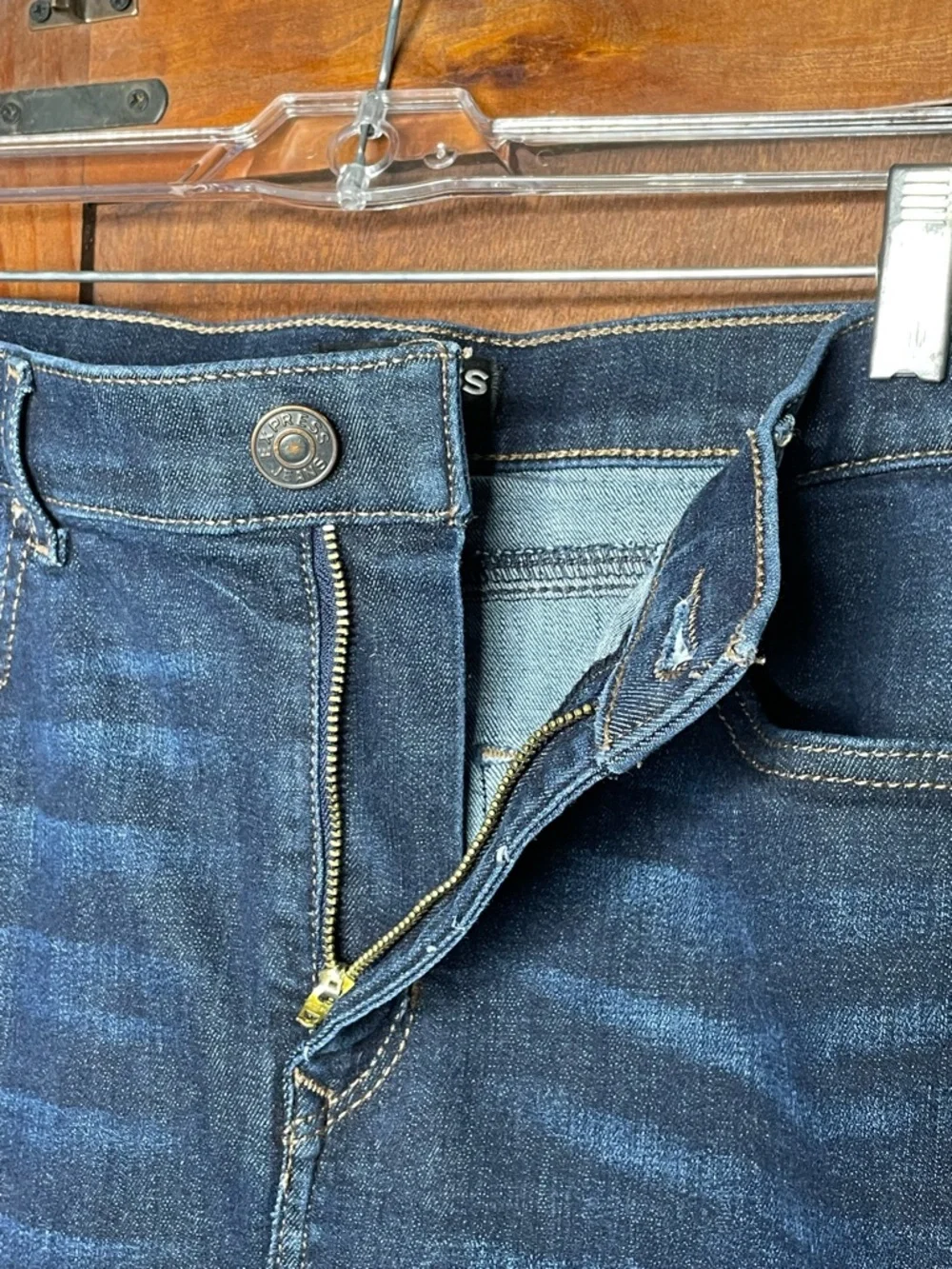 Express Dark Wash Denim Mini Skirt 10 Distressed Jean Skirt Y2K Casual Festival